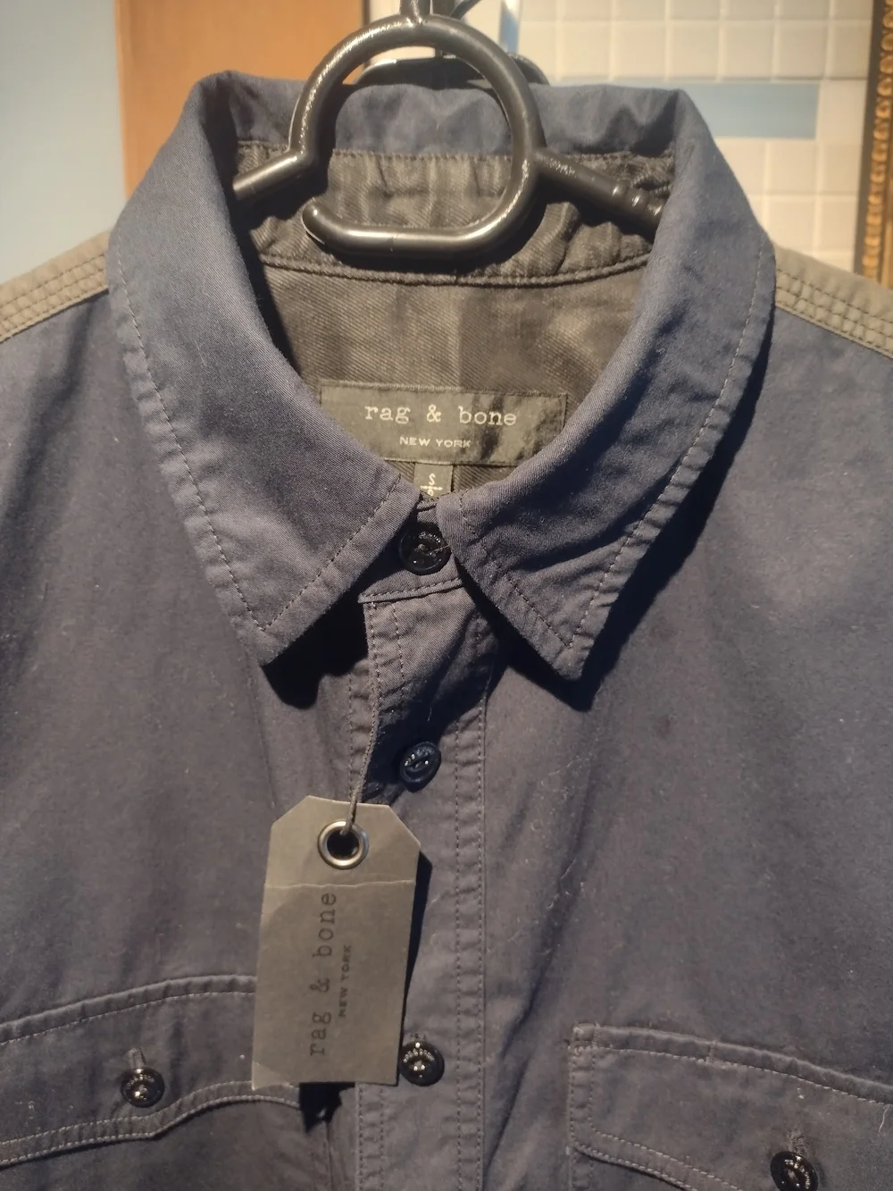 rag & bone Two-Tone Shirt Jacket in Navy and Olive